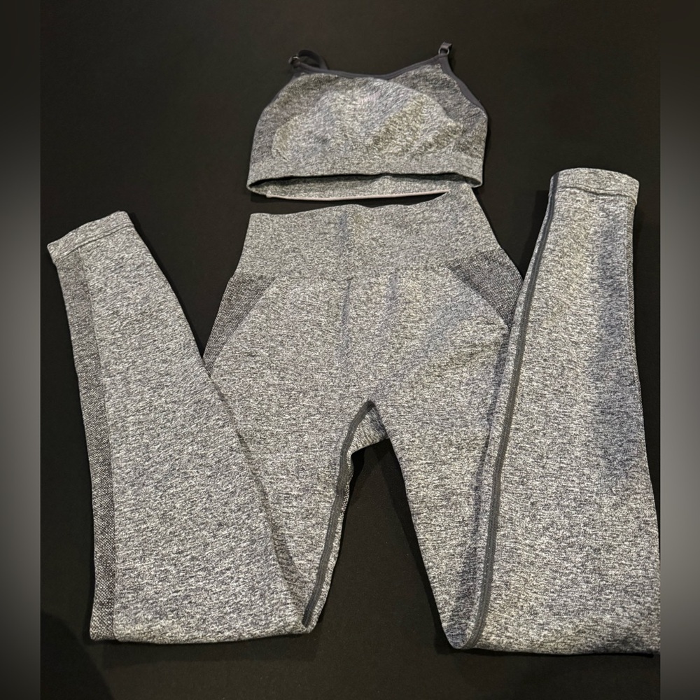 Gymshark Flex Seamless Set XS Charcoal Grey High Waist Leggings & Sports Bra - Picture 2 of 5